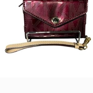 Michael Kors Plum Wristlet with Beige Strap